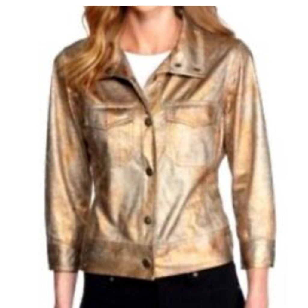 Ruby Rd. Gold/Silver Metallic Snap Closure Jacket